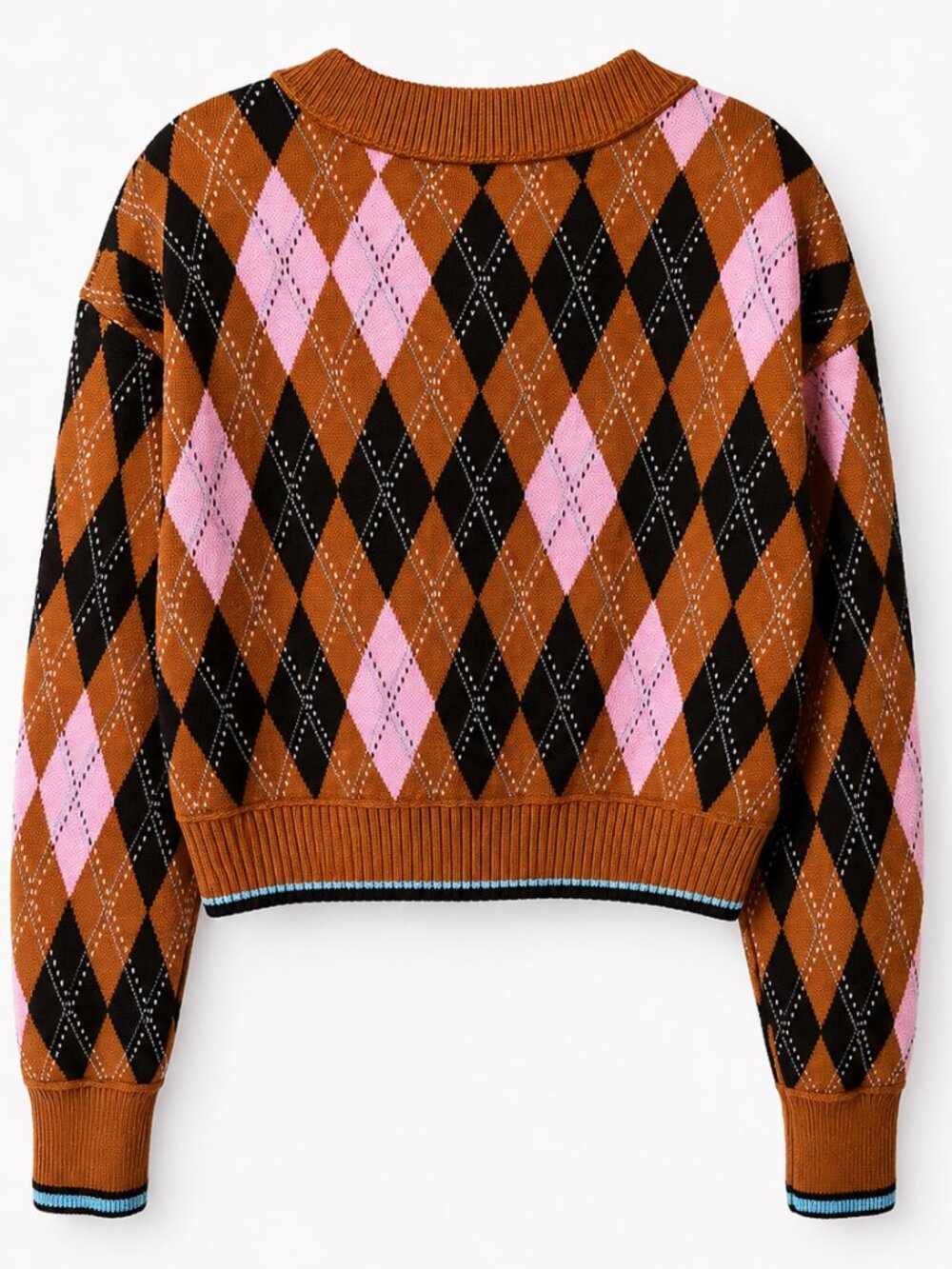 ANTHROPOLOGIE Maeve Argyle Cardigan Button Up Sweater Pink Brown Black Sz S EUC - Picture 3 of 8